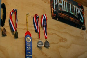 Cox's medals from homebrewing competitions.