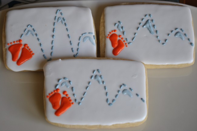 Logo cookies, like these ones for Backcountry Baby, are one of Jennifer's favorite challenges.  