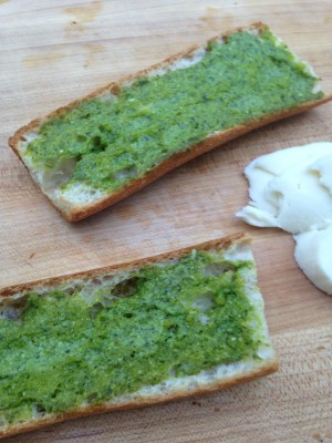 Nothing beats a toasted baguette, fresh mozzarella, and pesto