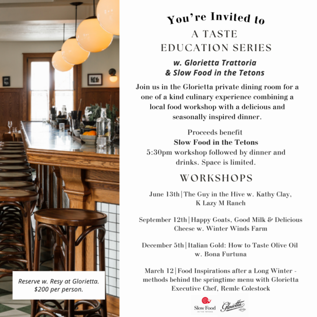 Glorietta Slow Food seasonal workshop dinners