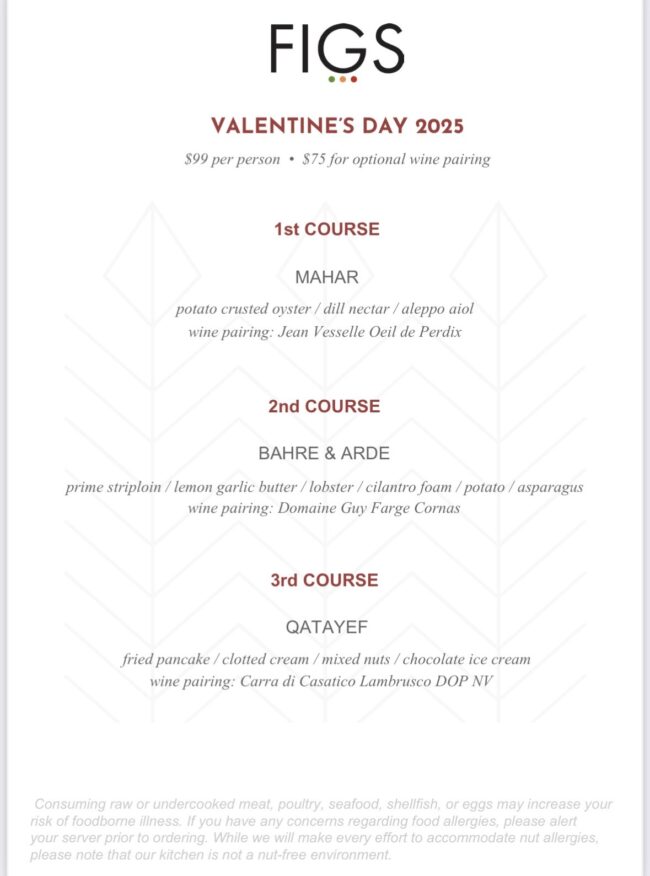 FIGS V day menu